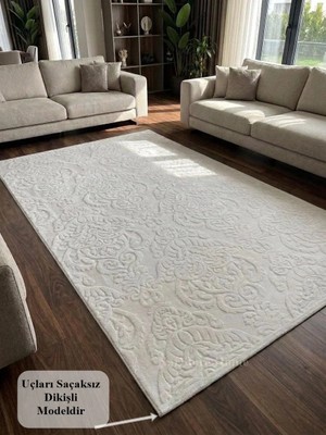 NarStore Home Rölyef Krem Joy Modern Yumuşak Dokulu Kabartmalı Kaymaz Taban Kesme Halı Yolluk