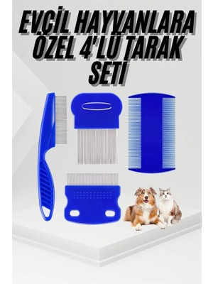 4'lü Bit Pire Tarağı Set Kedi Köpek Evcil Hayvan Tüy Toplayıcı Mavi
