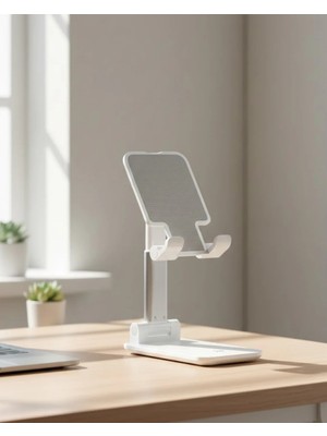 Ayarlanabilir Ergonomik Katlanabilir Masaüstü Telefon Tutucu Beyaz