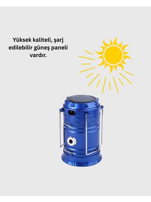 Güneş Enerjili Kızaklı Şarjlı Büyük Boy Kamp Feneri – USB Çıkışlı, Katlanabilir, Çok Fonksiyonlu