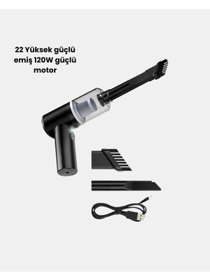 Kablosuz El Süpürgesi – Araç Içi Temizlik Için 5500PA Güçlü Emiş, USB Şarjlı