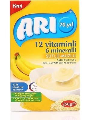 Arı Mama Arı Kaşık Maması Sütlü Muzlu Pirinç Unu 200 gr 9-12 Ay İçin 6 Paket Besleyici İçerik