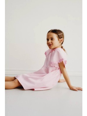 Miniko Kids Kız Çocuk Yaka Çiçek Işlemeli Pamuk Elbise
