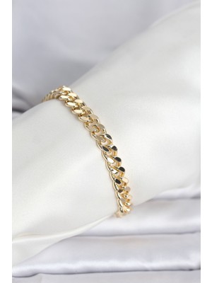 cm 14K Gold Renk Ezme Kalın Zincir Model Kadın Bileklik
