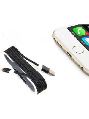 Elasya Hediyelik iPhone Örgü Şeklinde Renkli Çelik Şarj Data Kablosuu - Siyah