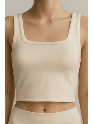 Kadın Kumaş Geniş Askılı Crop Bluz