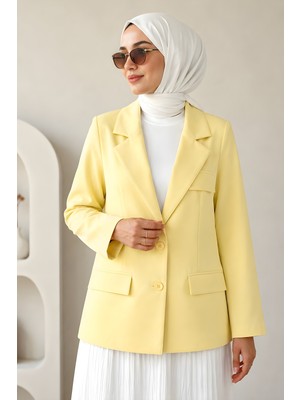 İmaj Butik Sarı Astarlı Blazer Dabıl Ceket