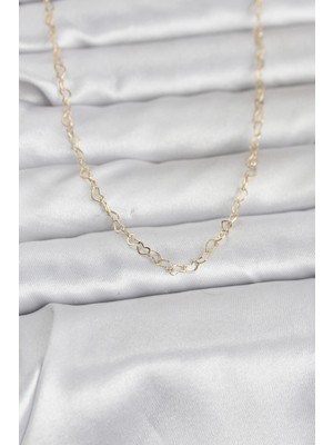cm 14K Gold Renk Kalp Zincirli 60 cm Kadın Kolye