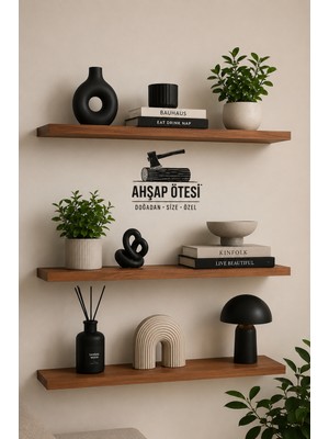 3’lü Premium Ahşap Görünümlü Duvar Rafı Seti 50/70 cm – Modern Ince Tasarım, Dekoratif Şık Raf