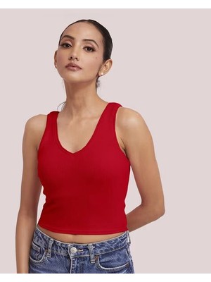 Kadın Kumaş Geniş Askılı Crop Bluz