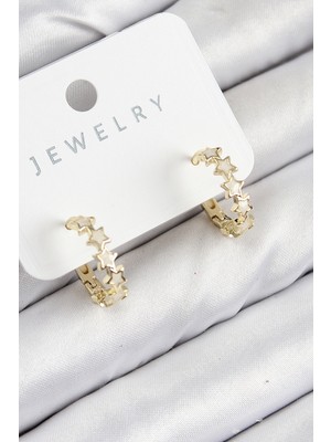 Pirinç Zirkon Taşlı Yıldız Model Gold Renk Kadın Küpe