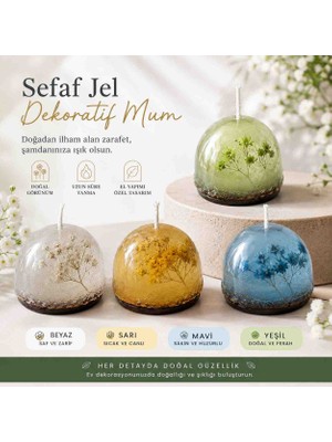 CAN Life Collection Şeffaf Jel Dekoratif Mum | El Yapımı Çiçekli Tasarım Mum | Uzun Süre Yanan Dekoratif Mum | Beyaz Sarı Mavi Yeşil