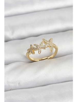 Pirinç Yıldız Model Gold Renk Kadın Yüzük