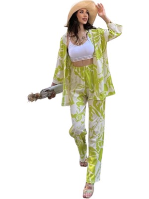 Alt Üst Takım Kimono- Desenli-Yeşil