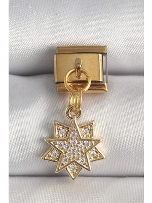 316L Çelik Gold Renk Sallantı Zirkon Taşlı Yıldız Model Charm