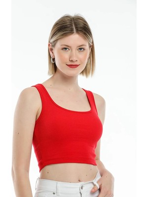 Kadın Kumaş Geniş Askılı Crop Bluz