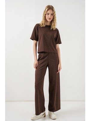 Hiccup Kadınlar Bdart  Baskılı Bisiklet Yaka T-Shirt Mocha Kahvesi