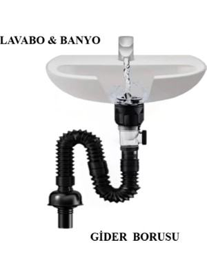 Movitekno Koku Önleyici Banyo Lavabo Gider Seti, Haşere Önleyici,Genişletilebilir S Borusu, Banyo ve Mutfak Lavaboları Için Lavabo Uzatma Borusu