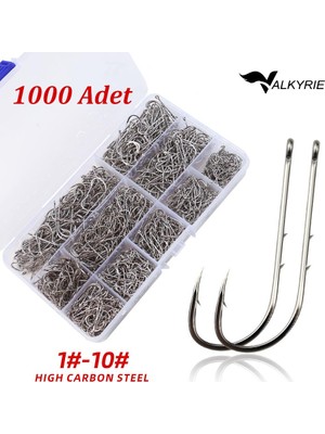 Valkyrie 1000 Adet Olta Iğnesi Seti 1#-10# – Yüksek Karbon Çelik, Halkalı Göz, Keskin Uç Profesyonel Balıkçı Iğnesi