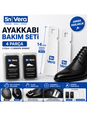 5N Vera 4 Parça Ayakkabı Bakım Seti | 2 Cila + 2 Kerata (14 Cm) Ayakkabı Çekeceği | Deri Ayakkabı Parlatıcı ve Bakım Seti