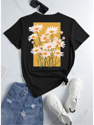 BarsDepo Papatya Sırt Baskılı Tişört, Oversize Unisex Tişört Çocuk / Yetişkin