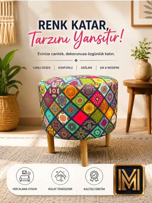 Diday Çini Puf F Puf Koltuk Puff Dekoratif Şık Fonksiyonel Tabure Moderndesenli Silindir Dijital Baskılı Renkli Bench Dekoratif Bohem Doğal Gürgen Ayaklı Çok Amaçlı Bahçe Ev Balkon