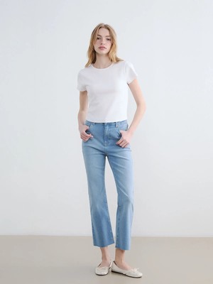 LC Waikiki Xsıde Mavi Crop Flare Kadın Jean Pantolon