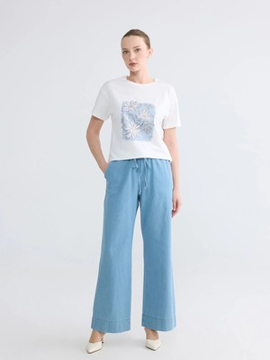 LC Waikiki Lcwaıkıkı Classic Bej Beli Lastikli Wideleg Kadın Jean Pantolon