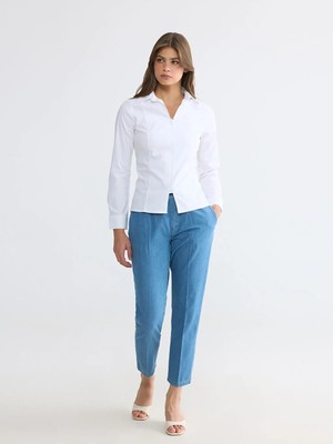 LC Waikiki Lcwaıkıkı Classic Mavi Carrot Fit Keten Karışımlı Kadın Jean Pantolon