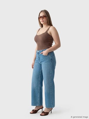 LC Waikiki Soulife Mavi Petite Wideleg Kadın Jean Pantolon