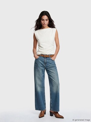 LC Waikiki Lcw Jeans Indigo Beli Kemerli Wideleg Kadın Jean Pantolon