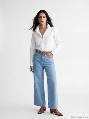 LC Waikiki Lcw Jeans Indigo Beli Kemerli Wideleg Kadın Jean Pantolon