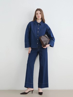 LC Waikiki Lcw Modest Indigo Yüksek Bel Wideleg Fit Kadın Jean Pantolon