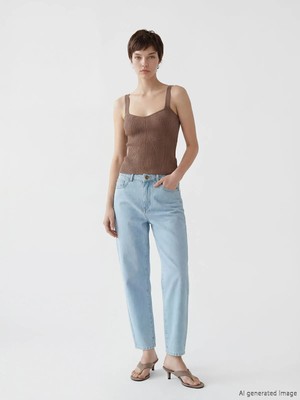 LC Waikiki Soulife Mavi Yüksek Bel Mom Fit Kadın Jean Pantolon