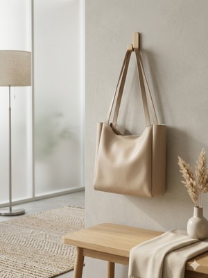Luneraa Kadın Bej Omuz Çantası | Minimal Tasarım Günlük Shopper Çanta