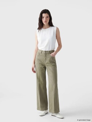 LC Waikiki Lcw Comfort Yeşil Wideleg Kadın Jean Pantolon