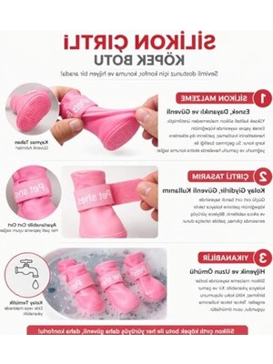 Cekar Store Köpek Ayakkabısı 4’lü Set Su Geçirmez Kaymaz Tabanlı Köpek Botu Küçük Orta Irk Köpekler Için Koruyucu Patik Yağmur Kar Çamur Için Dayanıklı Evcil Hayvan Ayakkabısı Pembe (Small)