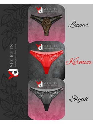Ydsecrets Yd Secrets 3’lü Dantelli Tanga Külot Seti – Kırmızı, Siyah, Leopar Desenli Şık Paket