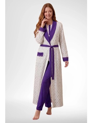 Mecit Pijama Mecit 6358 Mor Kadın Uzun Sabahlıklı Pijama Takımı