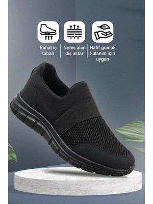 Vojo Flex Erkek Spor Ayakkabı Siyah Anatomik Bağcıksız Tekstil Üst ve Poliüretan Taban