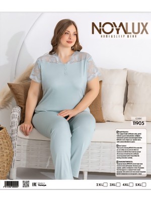 Noyalux Kadın Büyük Beden Su Yeşili Önden Düğmeli Daltelli Pijama Takımı