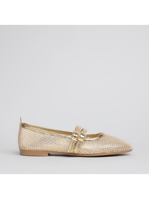 Shoe Lüks File Gold Kadın Babet
