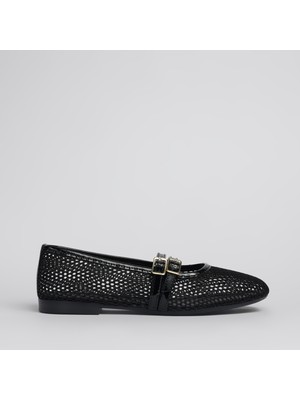 Shoe Lüks File Siyah Kadın Babet