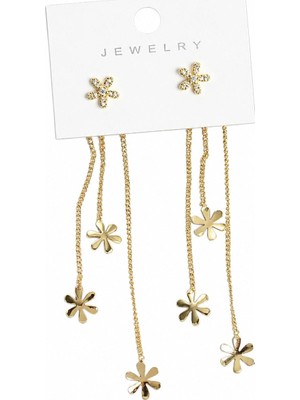 Serelya Papatya Model Gold Renk Pirinç Sallantılı Kadın Küpe