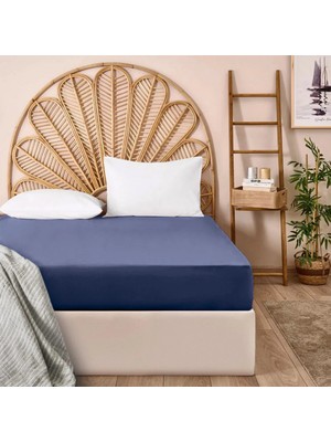 Matmel Soft Basic Tek Kişilik Düz Kenar Saten Çarşaf - Lacivert - 160X240 cm