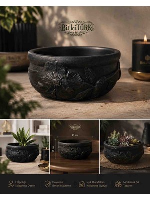BitkiTÜRK Çiçek Motifli El Yapımı Beton Saksı | Dekoratif Modern Saksı | Bonsai Sukulent Kaktüs Teraryum