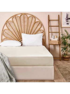 Matmel Soft Basic Tek Kişilik Düz Kenar Saten Çarşaf - Ekru - 160X240 cm