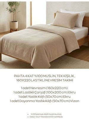 Pahta 4 Kat %100 Muslin Tek Kişilik ,160X220 Lastikli Nevresim Takımı