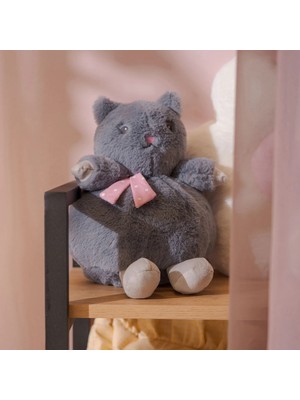 Matmel Soft Tombul Kedi Figürlü Yastık - Antrasit - 26X30 cm