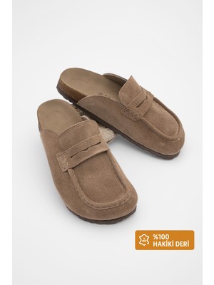 Marjin Kadın Hakiki Deri Eva Taban Önü Kapalı Sabo Günlük Terlik Solevu Camel Süet